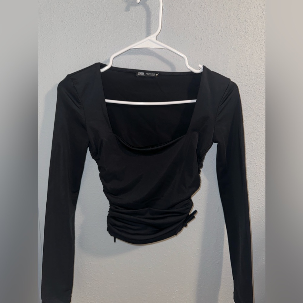 Zara Black Small Long Sleeve Square Neck Crop Top